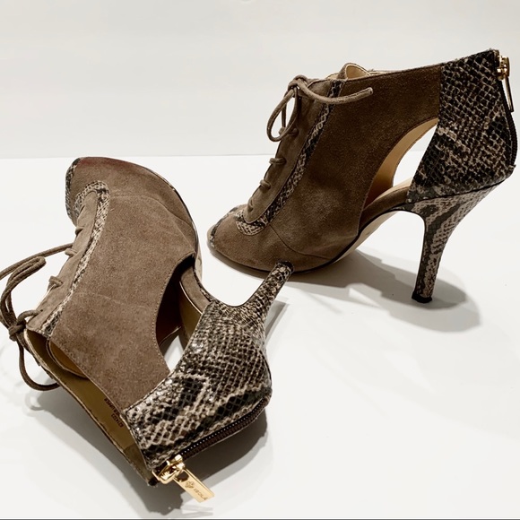 ISOLA SUEDE ZIP. BACK LACE UP OPEN TOE ANKLE HEEL SHOES - Picture 3 of 14